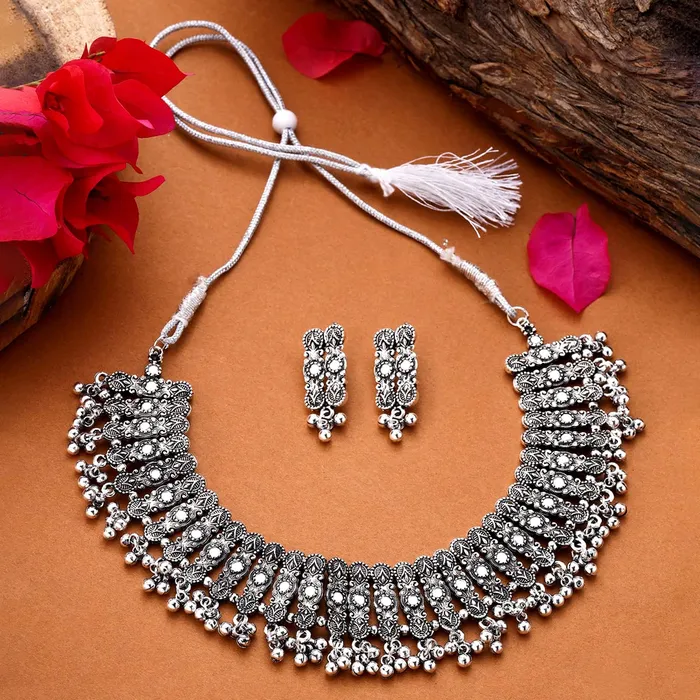 Rings Yellow Chimes Yellow Chimes Jewellery Set for Women and Girls Traditional Silver Oxidised Jewellery Set Stone Choker Necklace Set for Women Birthday Gift For Girls and Women Anniversary Gift for Wife