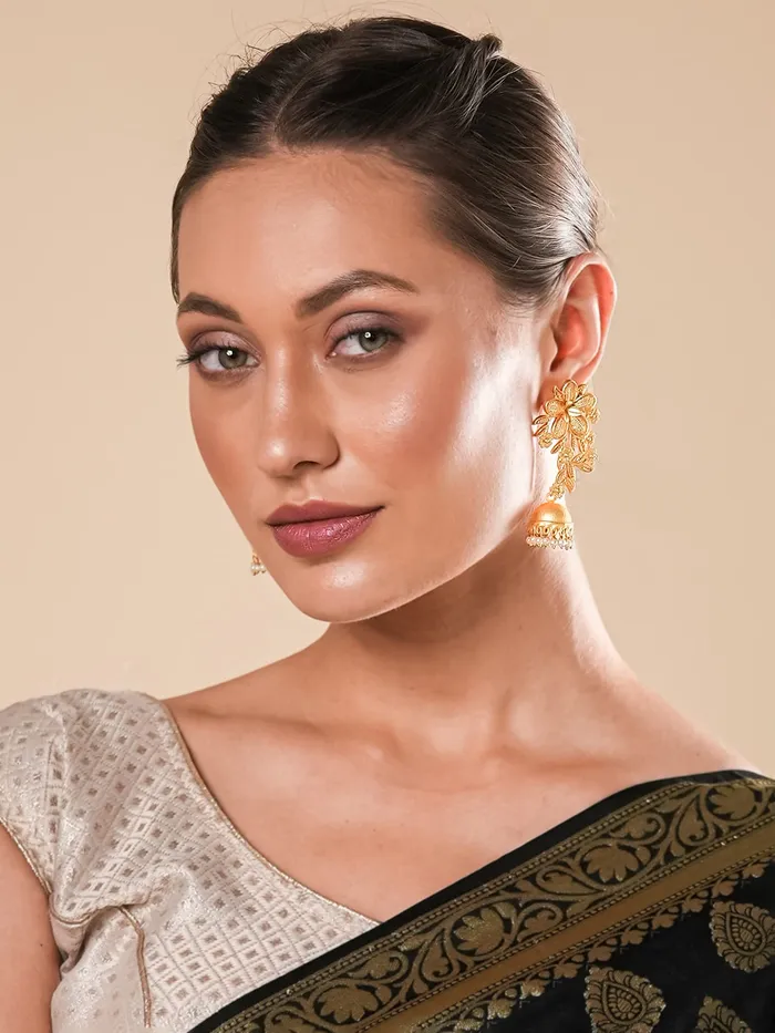 Rings Yellow Chimes Yellow Chimes Jhumka Earrings for Women Traditional Gold Plated Floral Shaped Long JhumkaJhumki Earrings for Women and Girls