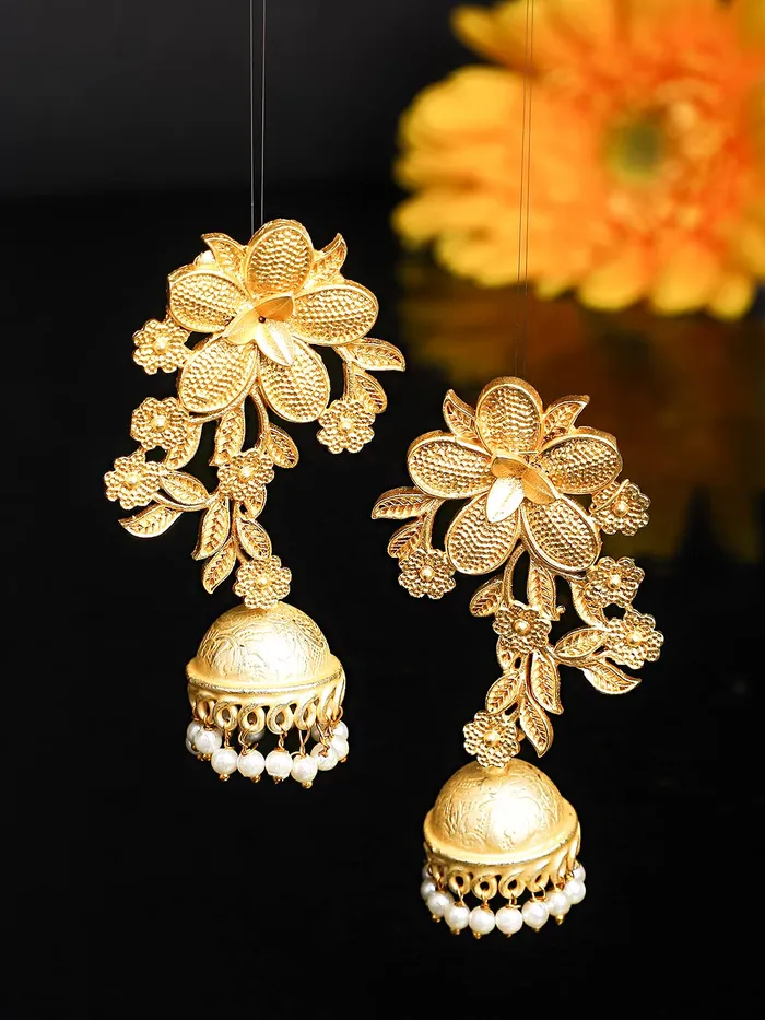 Rings Yellow Chimes Yellow Chimes Jhumka Earrings for Women Traditional Gold Plated Floral Shaped Long JhumkaJhumki Earrings for Women and Girls