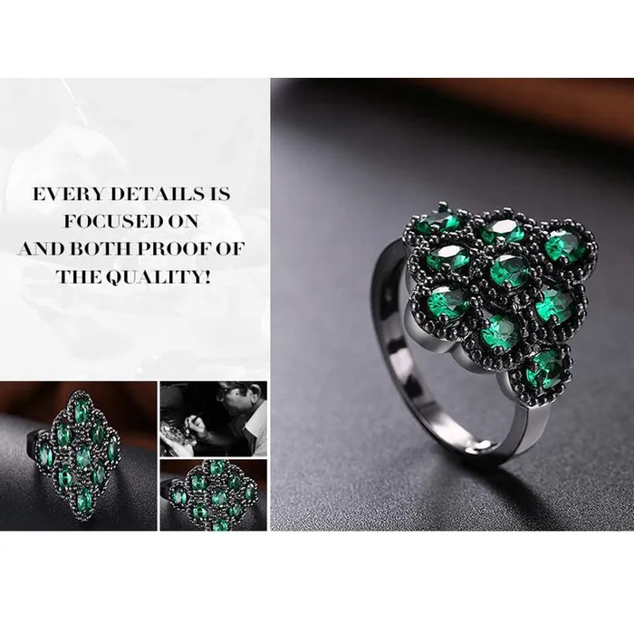 Rings Yellow Chimes Yellow Chimes Rings for Women Green Crystal Ring Black Gun Plated Ring for Women and Girls Ring Size US 6