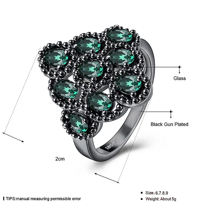 Rings Yellow Chimes Yellow Chimes Rings for Women Green Crystal Ring Black Gun Plated Ring for Women and Girls Ring Size US 6