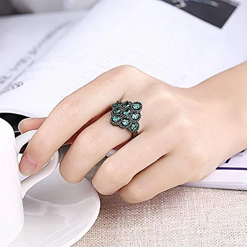Rings Yellow Chimes Yellow Chimes Rings for Women Green Crystal Ring Black Gun Plated Ring for Women and Girls Ring Size US 6