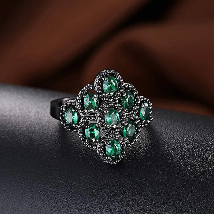Rings Yellow Chimes Yellow Chimes Rings for Women Green Crystal Ring Black Gun Plated Ring for Women and Girls Ring Size US 6