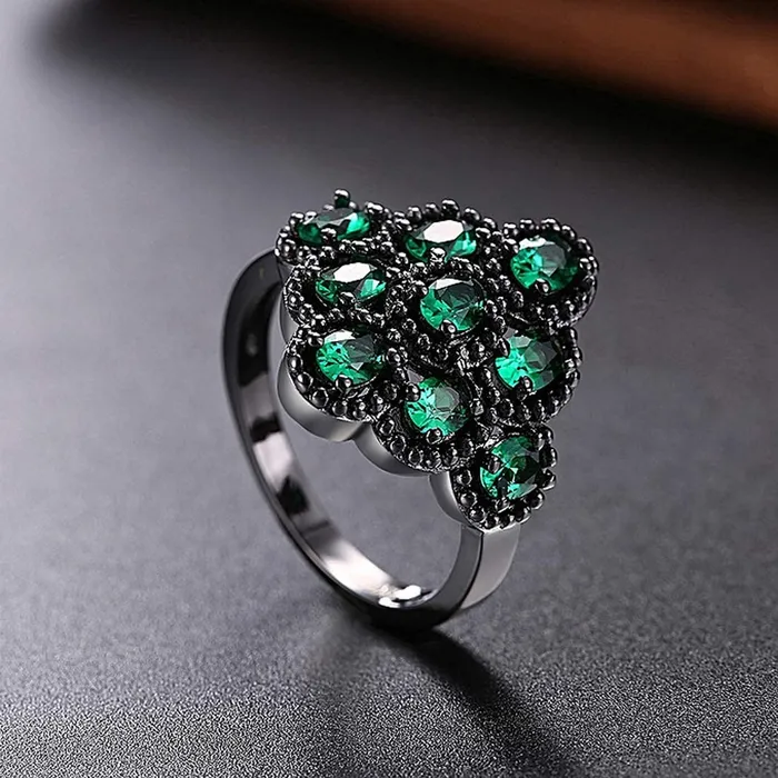 Rings Yellow Chimes Yellow Chimes Rings for Women Green Crystal Ring Black Gun Plated Ring for Women and Girls Ring Size US 6
