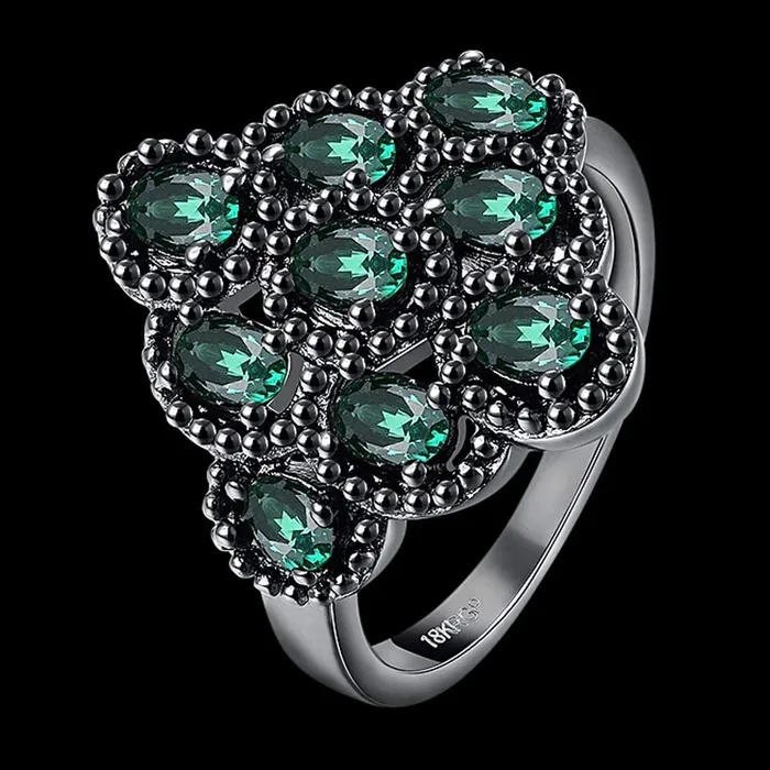 Rings Yellow Chimes Yellow Chimes Rings for Women Green Crystal Ring Black Gun Plated Ring for Women and Girls Ring Size US 6