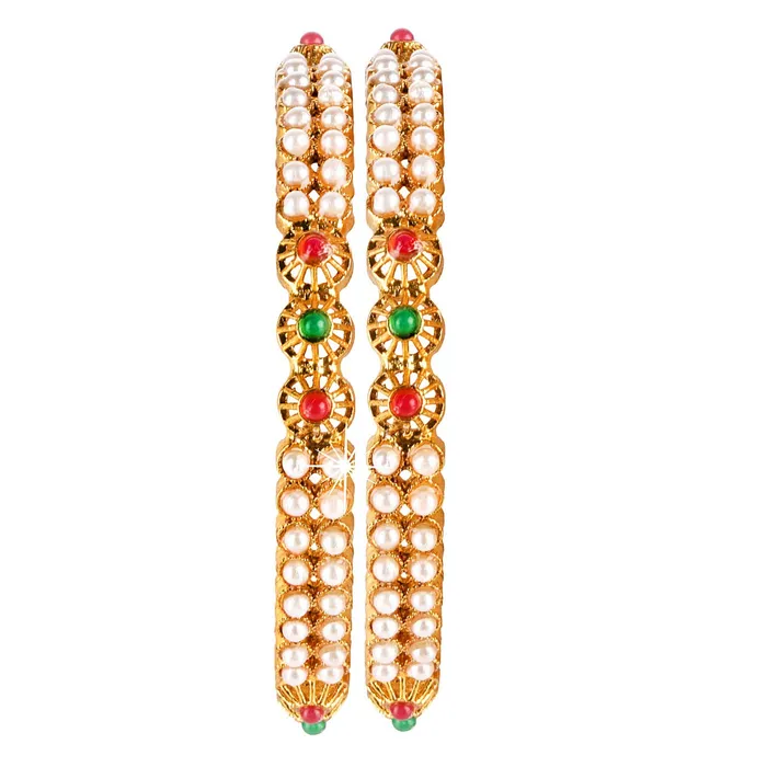 Rings Yellow Chimes Yellow Chimes Stone Work Moti Craftmanship Copper Gold Plated 2 Pc Bangles Traditional Bangle Set for Women and Girls 26