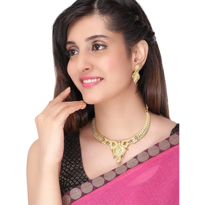 Rings Yellow Chimes Yellow Chimes Traditional Jewellery Set for Women One Gram Gold Jewellery Set Golden Choker Necklace for Women and Girls