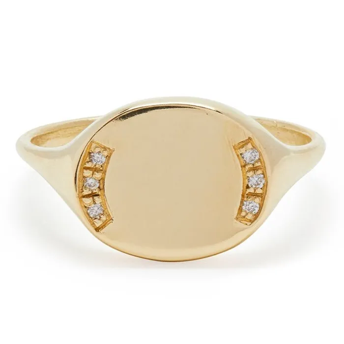 Scosha Rings Oval Gold and Diamond Signet Ring