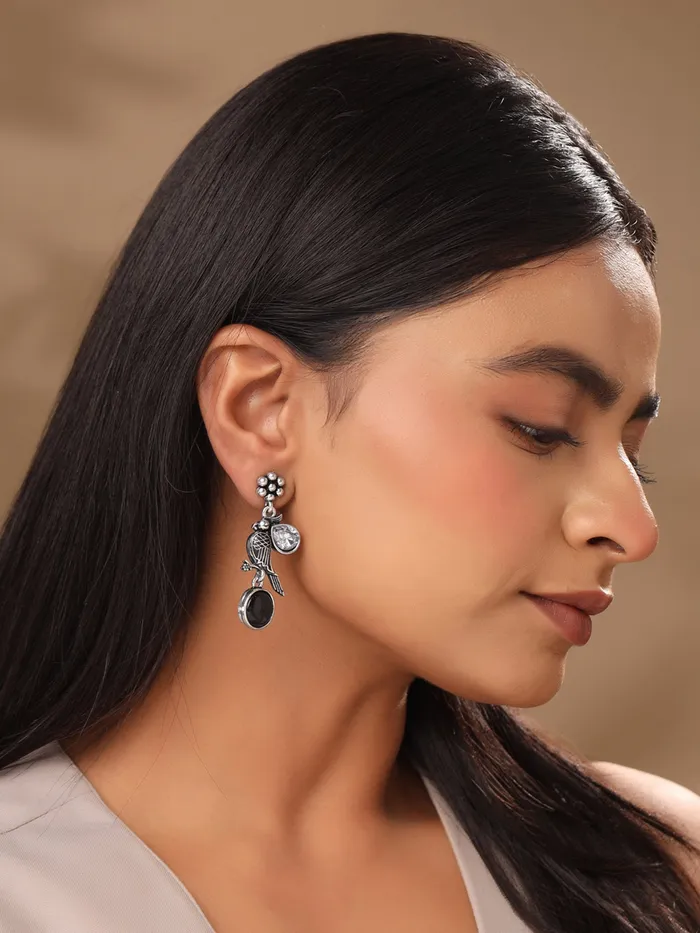 Silver Oxidised Earrings Afghani Style Black Monalisa Stone 54cm Perfect for Gifting Yellow Chimes Earrings