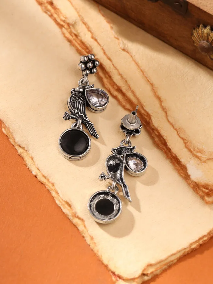 Silver Oxidised Earrings Afghani Style Black Monalisa Stone 54cm Perfect for Gifting Yellow Chimes Earrings