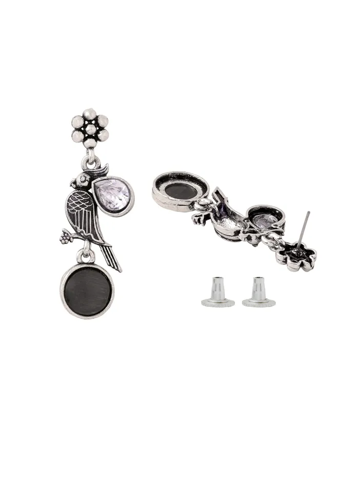 Silver Oxidised Earrings Afghani Style Black Monalisa Stone 54cm Perfect for Gifting Yellow Chimes Earrings