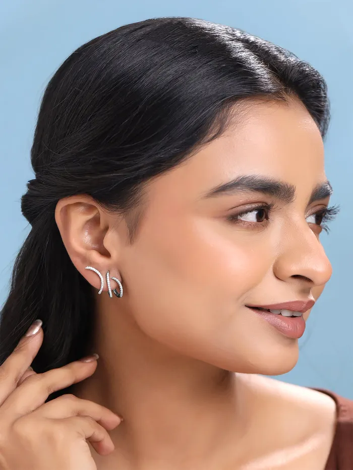Silver Stud Earrings AD Stone Studded Elegant Design 15 cm Lightweight Yellow Chimes Earrings