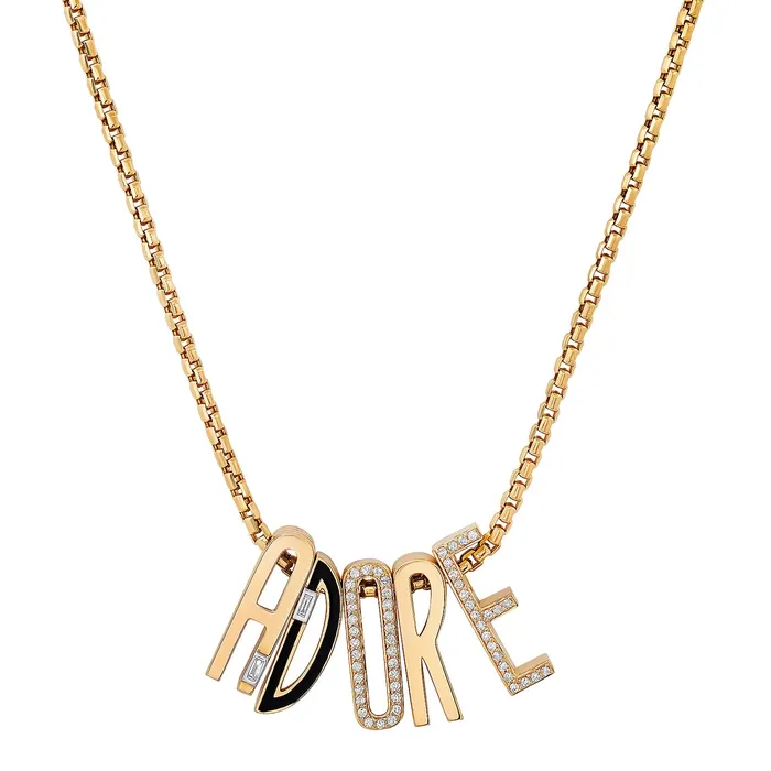 SlideOn Enamel chunky Initial with Baguette Necklace Helena Rose Necklaces
