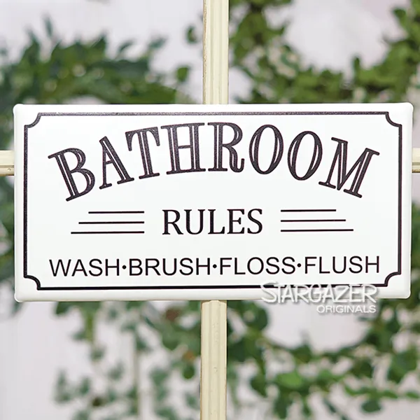 Stargazer Earrings Bathroom Rules Tin Sign