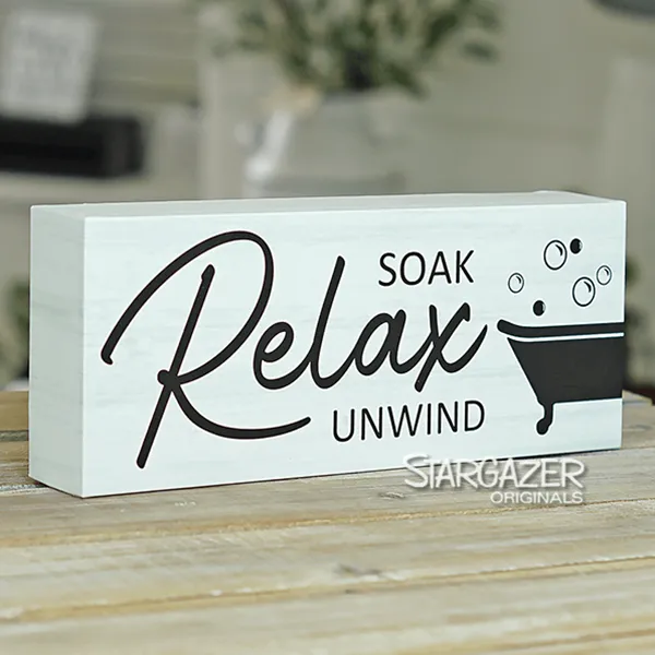 Stargazer Necklaces Relax Soak Unwind Tub Block Sign