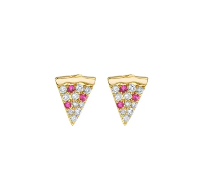 sydney evan Earrings GOLD DIAMOND RUBY PIZZA SLICE STUD EARRINGS