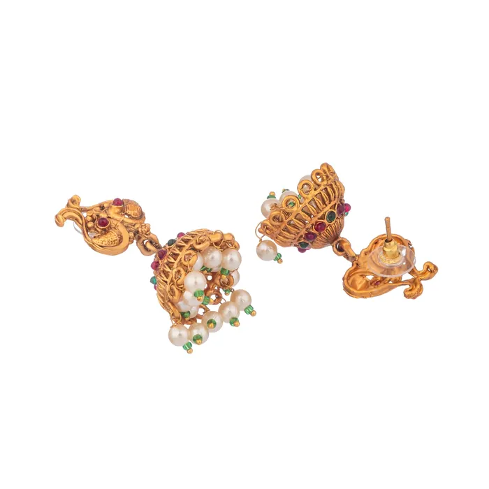 Temple Jewellery Set Gold Toned Choker Earrings Adjustable 39cm Traditional Yellow Chimes Earrings