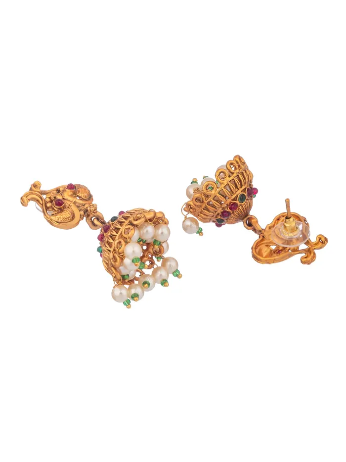 Temple Jewellery Set Gold Toned Choker Earrings Adjustable 39cm Traditional Yellow Chimes Earrings