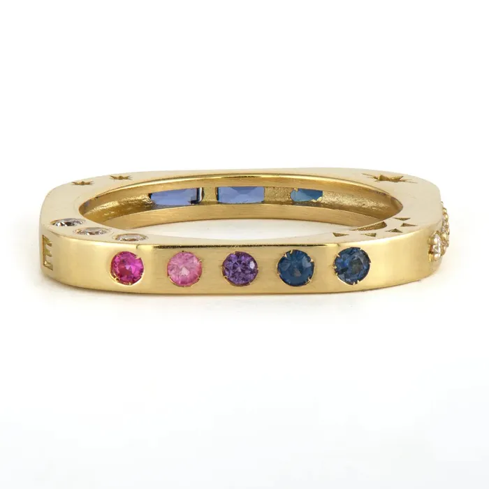 Three Stories Jewelry Rings MultiStone Square Engraved Love Band