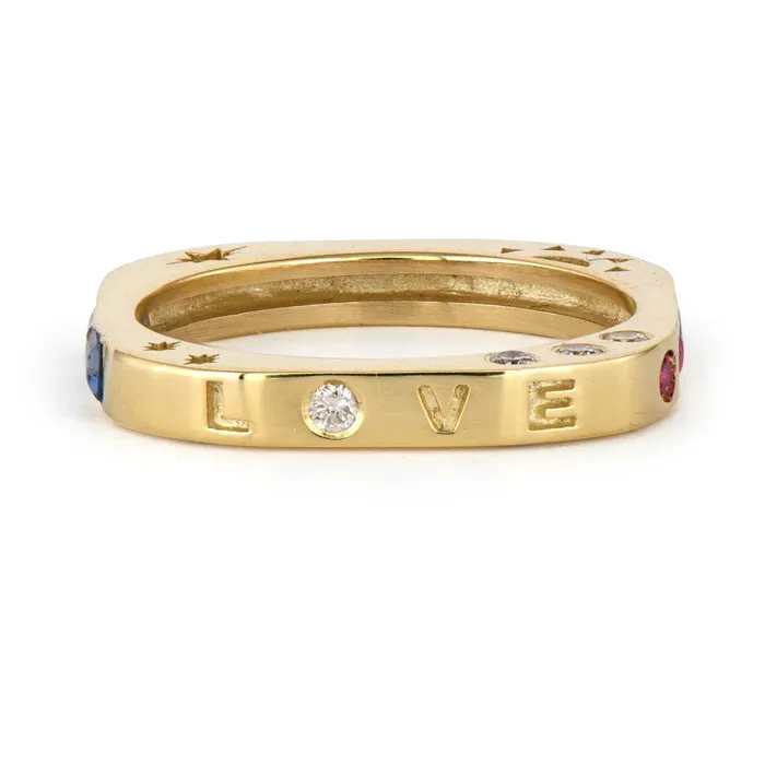Three Stories Jewelry Rings MultiStone Square Engraved Love Band Three Stories Jewelry Rings MultiStone Square Engraved Love Band