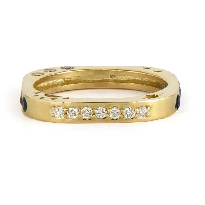 Three Stories Jewelry Rings MultiStone Square Engraved Love Band Three Stories Jewelry Rings MultiStone Square Engraved Love Band