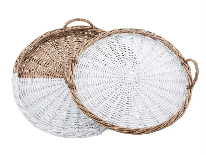 Two Tone Wicker Basket Tray wHandles Candlewick Gift Shop Rings
