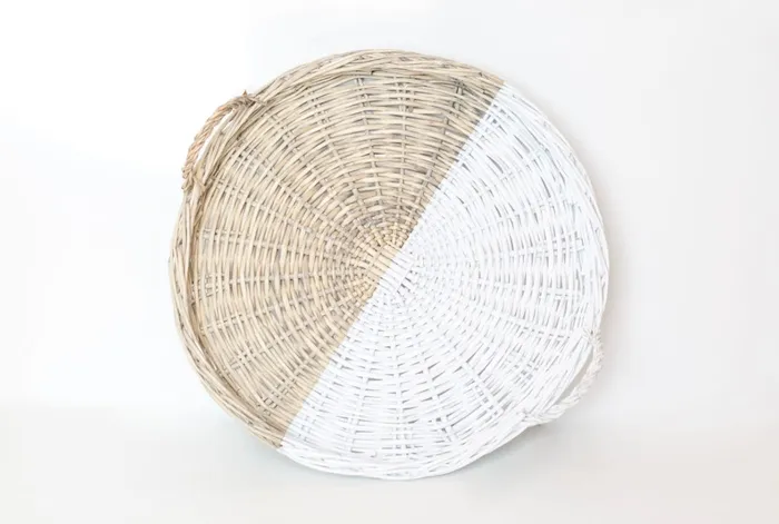 Two Tone Wicker Basket Tray wHandles Candlewick Gift Shop Rings