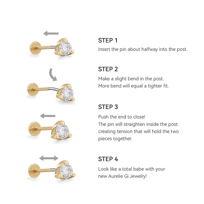 UNA Single Diamond Mini Threadless Flatback Earring AURELIE GI Earrings