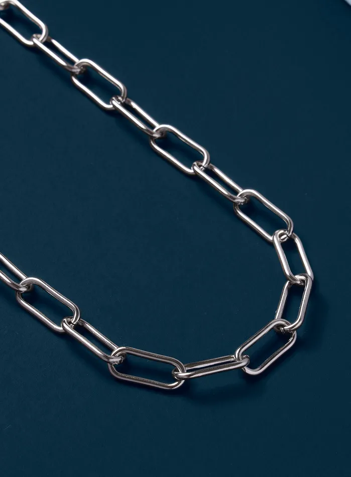 Waterproof Mens Silver Clip Style Large Cable Necklace WE ARE ALL SMITH Necklaces