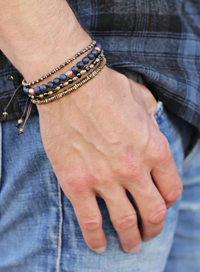 We Are All Smith Bracelets Raw Brass Triangles Beaded Mens Bracelet