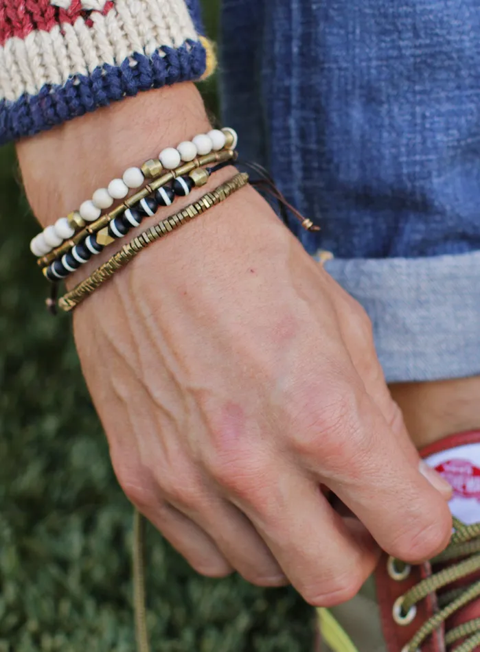 We Are All Smith Bracelets Raw Brass Triangles Beaded Mens Bracelet