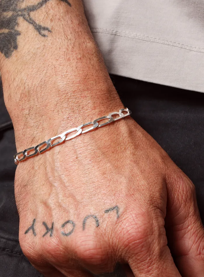 WE ARE ALL SMITH Mens Jewelry Clothing 925 Sterling Silver 6mm Elongated Curb Link Mens Chain Bracelet Bracelets