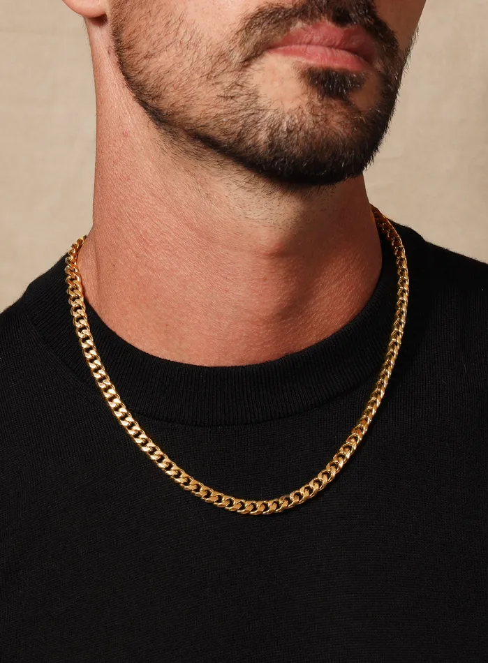 WE ARE ALL SMITH Mens Jewelry Clothing Necklaces 7mm 14k Gold plated Stainless Steel Bevel Cuban Chain WE ARE ALL SMITH Mens Jewelry Clothing Necklaces 7mm 14k Gold plated Stainless Steel Bevel Cuban Chain