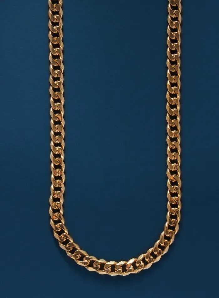 WE ARE ALL SMITH Mens Jewelry Clothing Necklaces 7mm 14k Gold plated Stainless Steel Bevel Cuban Chain