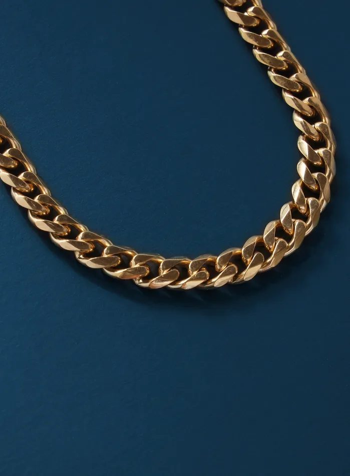 WE ARE ALL SMITH Mens Jewelry Clothing Necklaces 7mm 14k Gold plated Stainless Steel Bevel Cuban Chain