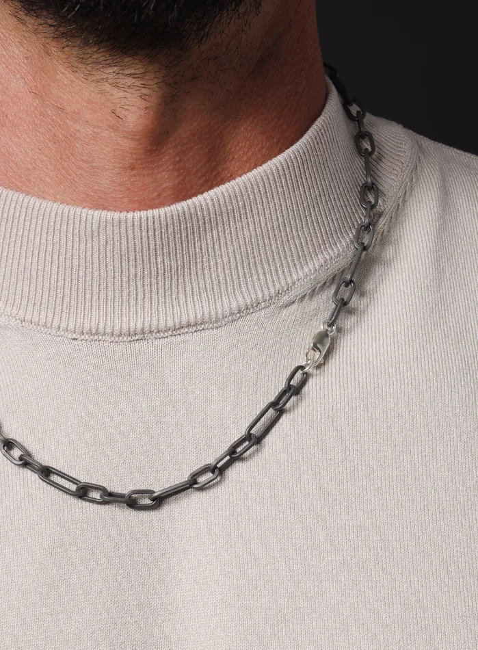WE ARE ALL SMITH Mens Jewelry Clothing Necklaces 925 Titanium Coated Sterling Silver Figaro Inspired Chain Necklace for Men WE ARE ALL SMITH Mens Jewelry Clothing Necklaces 925 Titanium Coated Sterling Silver Figaro Inspired Chain Necklace for Men