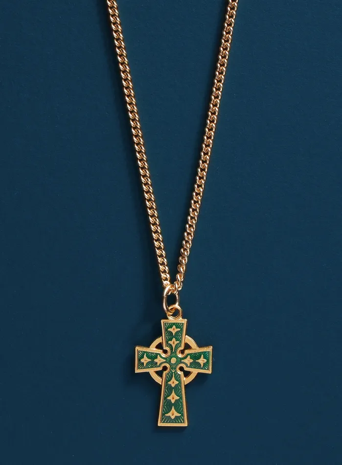 WE ARE ALL SMITH Mens Jewelry Clothing Necklaces Gold Celtic Cross with Green enamel Necklace