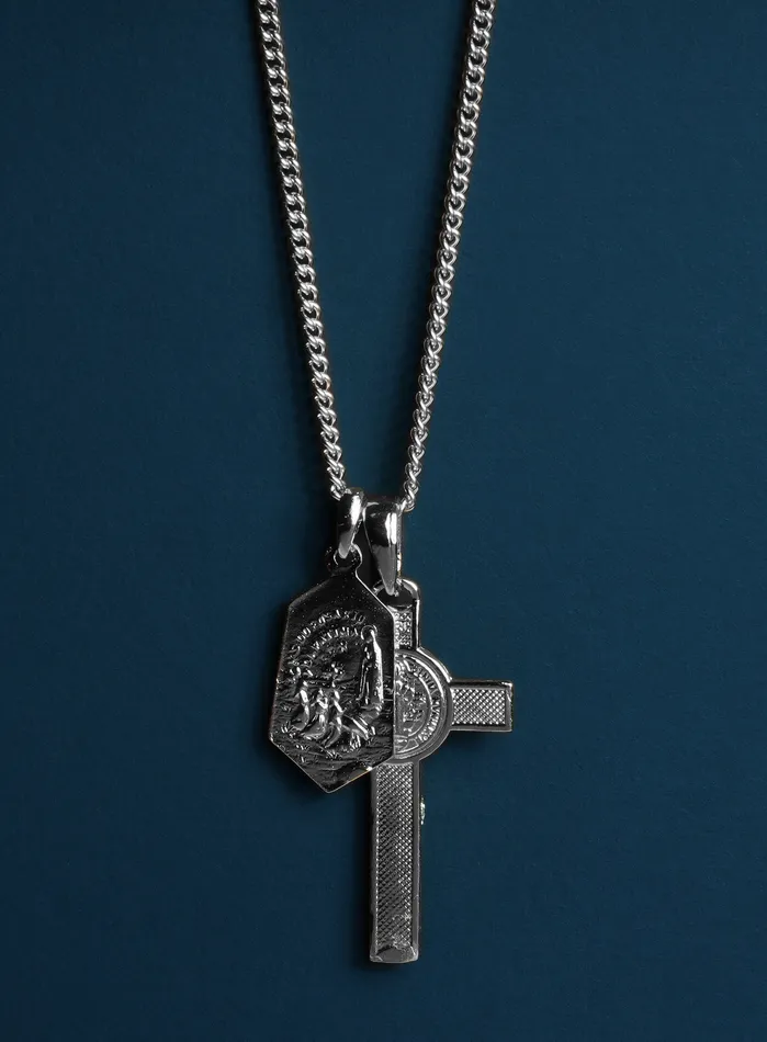 WE ARE ALL SMITH Mens Jewelry Clothing Necklaces Mens silver Crucifix and Mary medal necklace