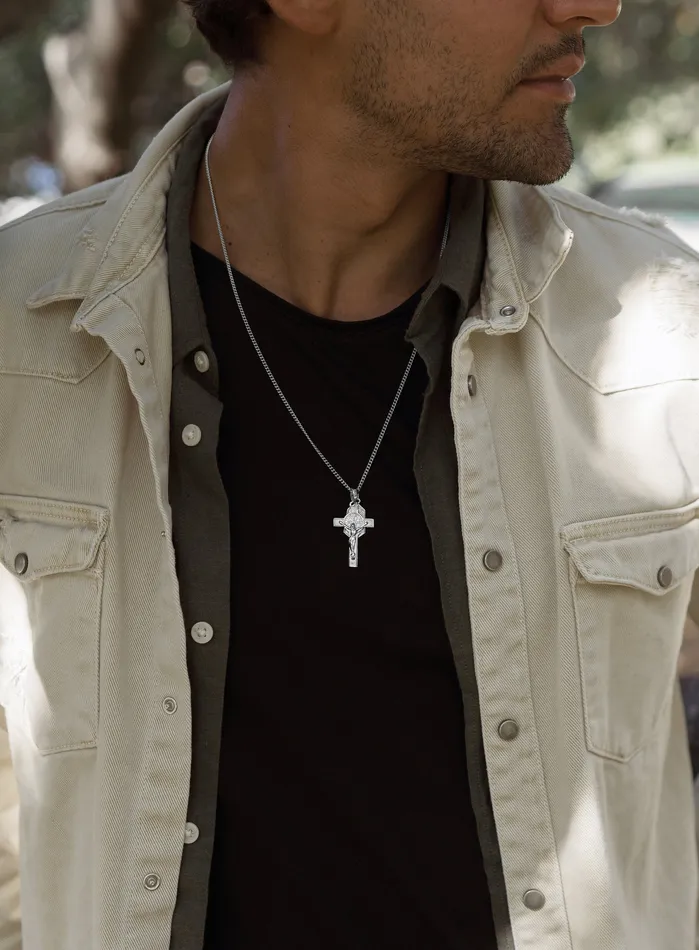 WE ARE ALL SMITH Mens Jewelry Clothing Necklaces Mens silver Crucifix and Mary medal necklace