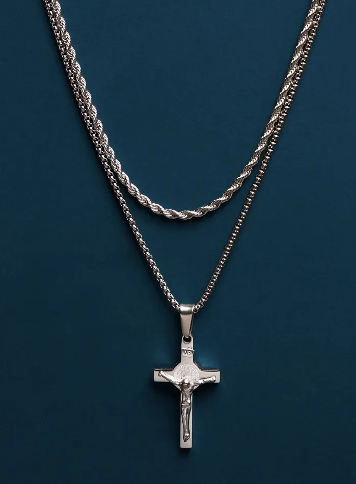WE ARE ALL SMITH Mens Jewelry Clothing Necklaces Necklace Set Silver Rope Chain and Silver Crucifix Necklace WE ARE ALL SMITH Mens Jewelry Clothing Necklaces Necklace Set Silver Rope Chain and Silver Crucifix Necklace