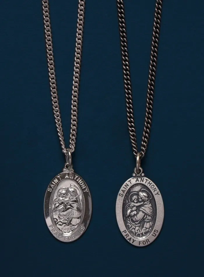 WE ARE ALL SMITH Necklaces Saint Anthony Sterling Silver Oval Medal Necklace for Men