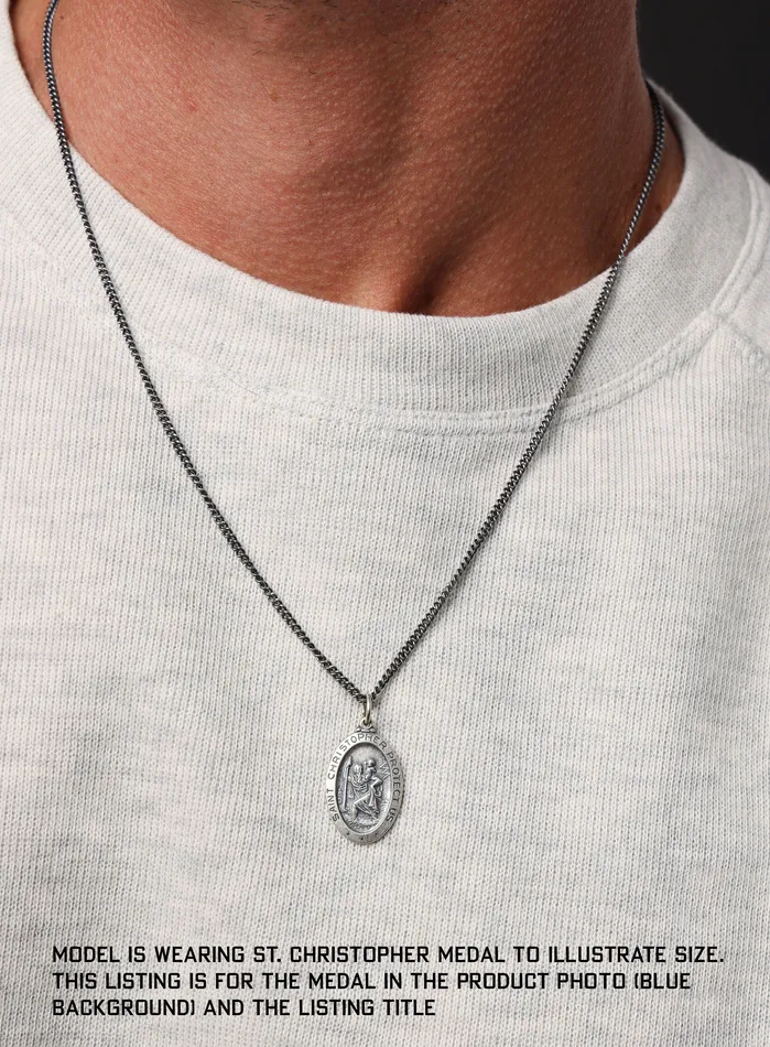 WE ARE ALL SMITH Necklaces Saint Anthony Sterling Silver Oval Medal Necklace for Men