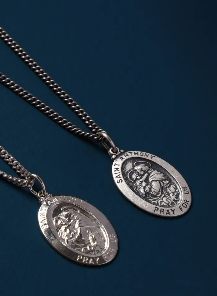 WE ARE ALL SMITH Necklaces Saint Anthony Sterling Silver Oval Medal Necklace for Men