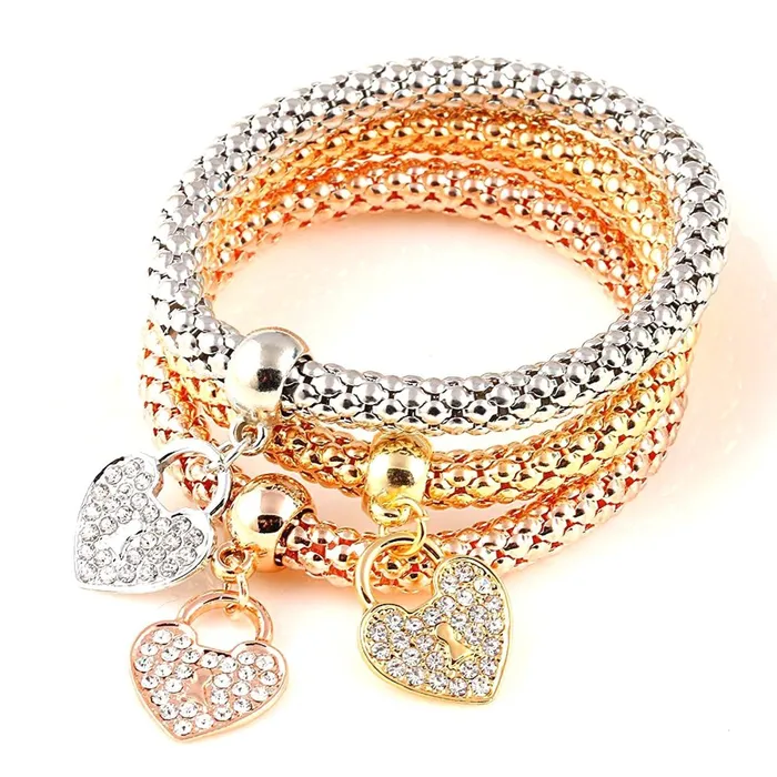 YELLOW CHIMES 3 Pcs Alloy and Australian Crystals Heart Charms Elastic Bangles and Bracelet for Women Girls Free Size Yellow Chimes Bracelets YELLOW CHIMES 3 Pcs Alloy and Australian Crystals Heart Charms Elastic Bangles and Bracelet for Women Girls Free Size Yellow Chimes Bracelets