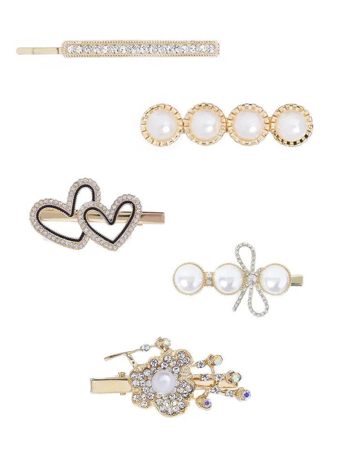 Yellow Chimes 5 Pcs Pearl Crystal Studded Stylish Mix Design Hair Clips Alligator Clips for Women Girls Yellow Chimes Necklaces Yellow Chimes 5 Pcs Pearl Crystal Studded Stylish Mix Design Hair Clips Alligator Clips for Women Girls Yellow Chimes Necklaces