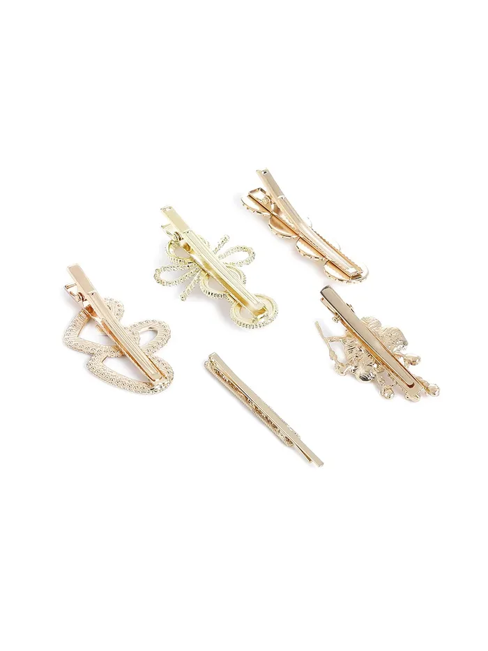 Yellow Chimes 5 Pcs Pearl Crystal Studded Stylish Mix Design Hair Clips Alligator Clips for Women Girls Yellow Chimes Necklaces