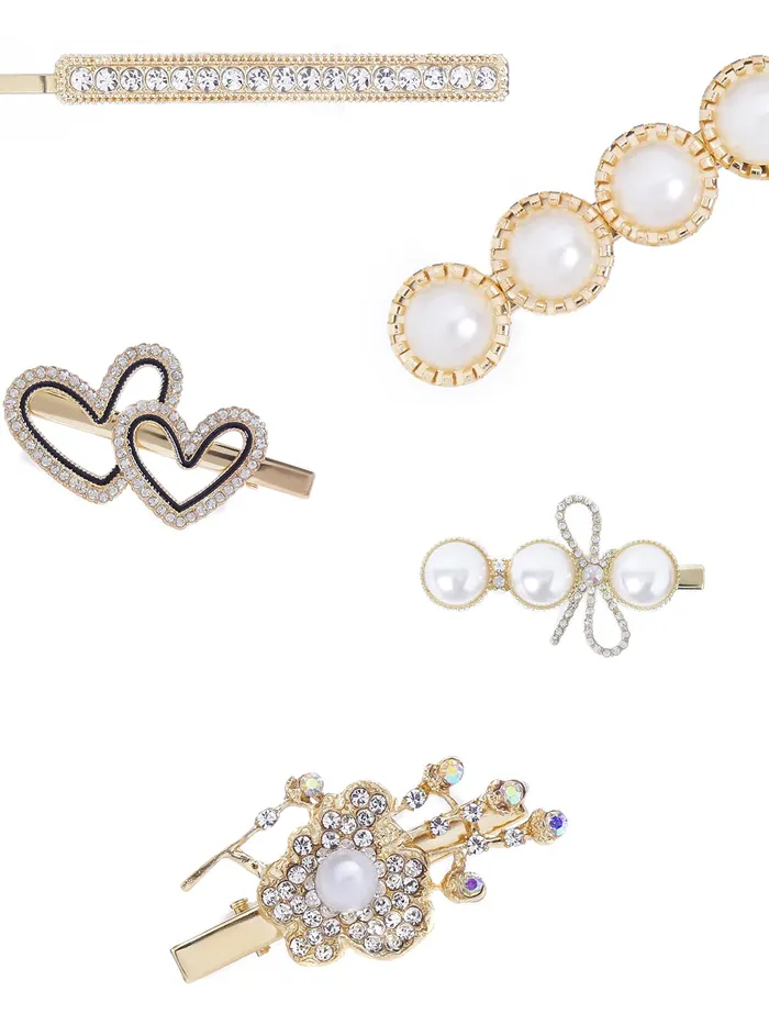 Yellow Chimes 5 Pcs Pearl Crystal Studded Stylish Mix Design Hair Clips Alligator Clips for Women Girls Yellow Chimes Necklaces
