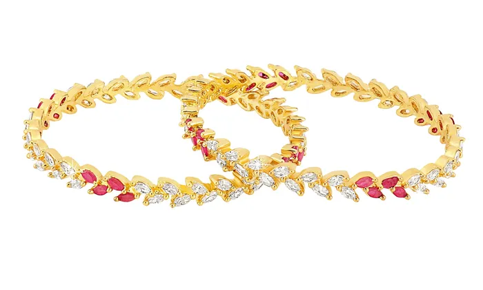 Yellow Chimes A5 Grade AD Crystal 18k Gold Plated Sparkling Designer Leaf 2 Pc Traditional Bangles Set for Women 28 Yellow Chimes Earrings Yellow Chimes A5 Grade AD Crystal 18k Gold Plated Sparkling Designer Leaf 2 Pc Traditional Bangles Set for Women 28 Yellow Chimes Earrings
