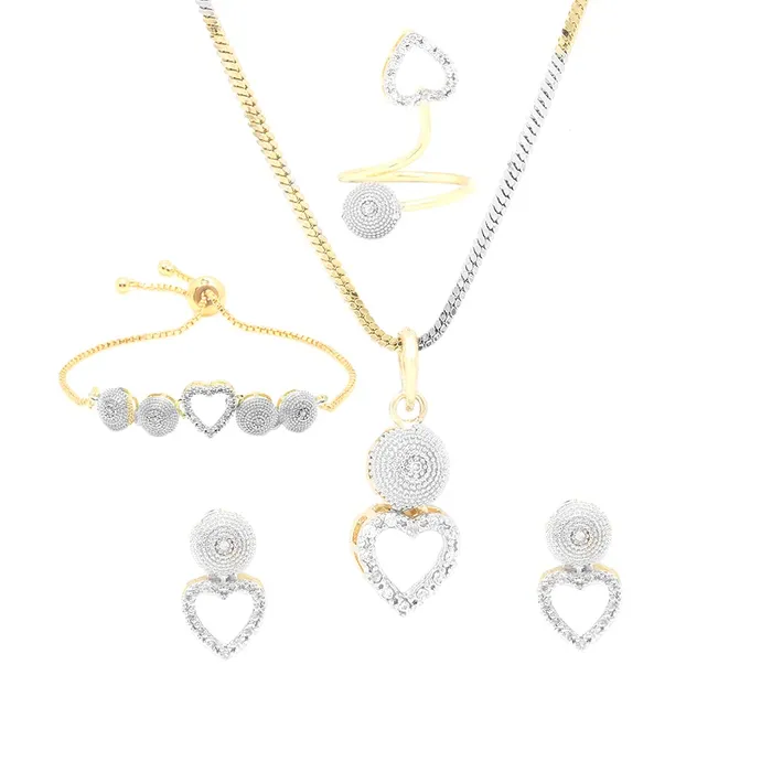Yellow Chimes ADAmerican Diamond Set Crystal White Gold Plated Heart Pendant Set with Bracelet Ring Jewellery Set for Women Girls Yellow Chimes Necklaces Yellow Chimes ADAmerican Diamond Set Crystal White Gold Plated Heart Pendant Set with Bracelet Ring Jewellery Set for Women Girls Yellow Chimes Necklaces