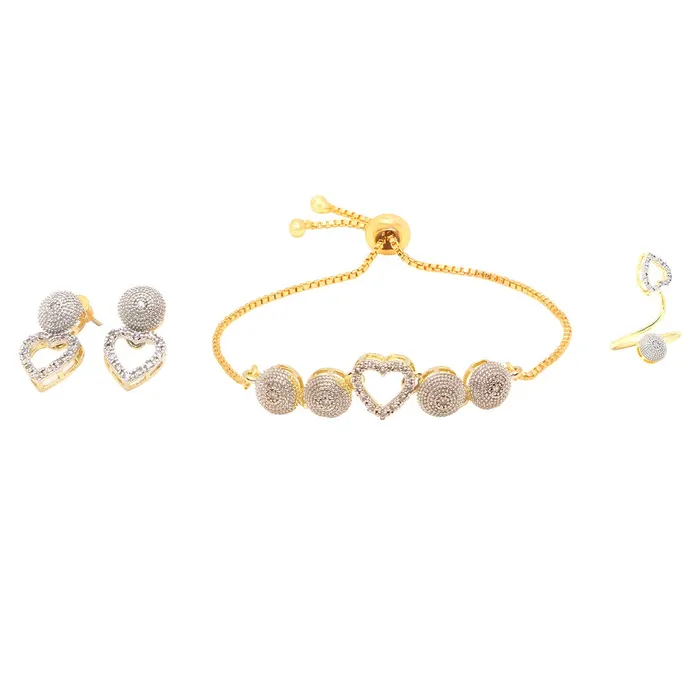 Yellow Chimes ADAmerican Diamond Set Crystal White Gold Plated Heart Pendant Set with Bracelet Ring Jewellery Set for Women Girls Yellow Chimes Necklaces